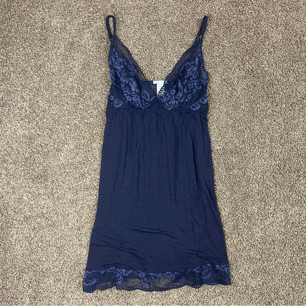Eberjey Slip Nightgown Lace Navy Blue Women’s Size Medium